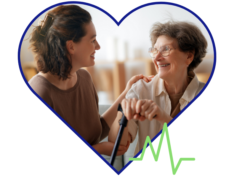 Caregiver assisting elderly woman with companionship and emotional support at home in Middlesex County, MA